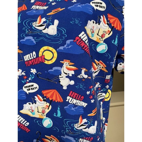 Disney Olaf Beach Hello Sunshine Scrub Top Womens XL Blue With 2 Front Pockets - Picture 4 of 5